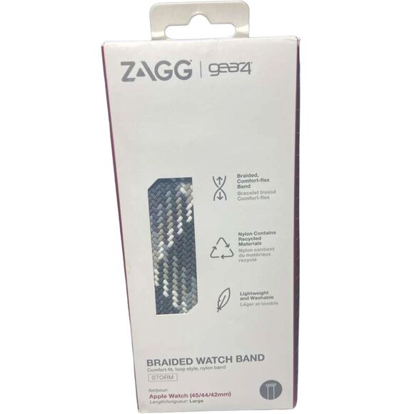 ZAGG Gear4 Braided Nylon Apple Watch Band 45/44/42mm Storm Gray Large Size - Picture 3 of 7